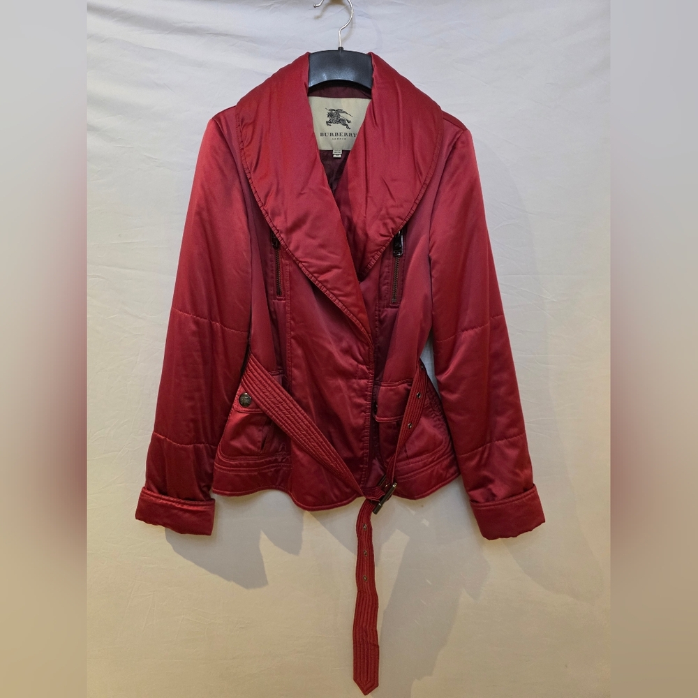 Burberry London Satin Look Light Weight Down Bordeaux/ Red Jacket Size M